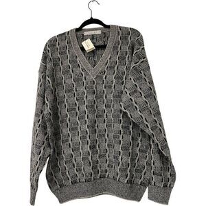 Vintage Equilibrio Men Sweater Medium Gray Geometric Textured Pullover Coogi NWT